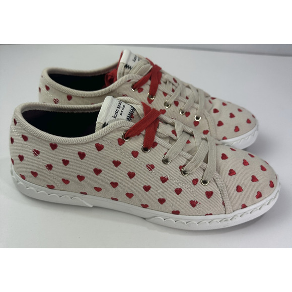 Kate Spade New York Vale Sneakers Red Heart Embroidered Canvas Shoes EUC Size 9 - Picture 9 of 15